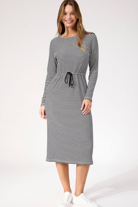 HAVEN LEVI STRIPE T-SHIRT DRESS - BLACK