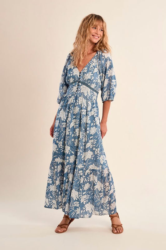 MOLLY BRACKEN WOVEN DRESS MAXI - BLUE DIVIYA
