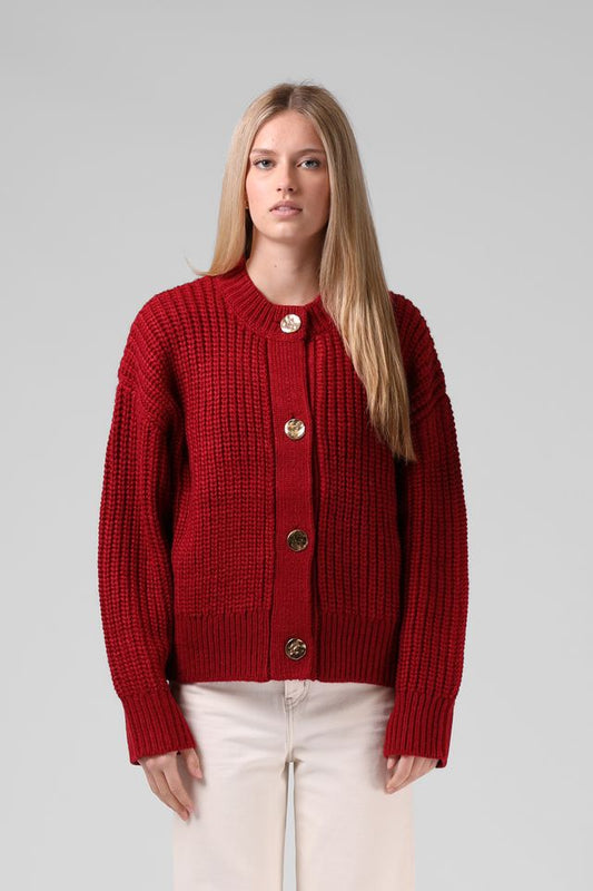 RPM CHUNKY CARDIGAN - RED PLUM