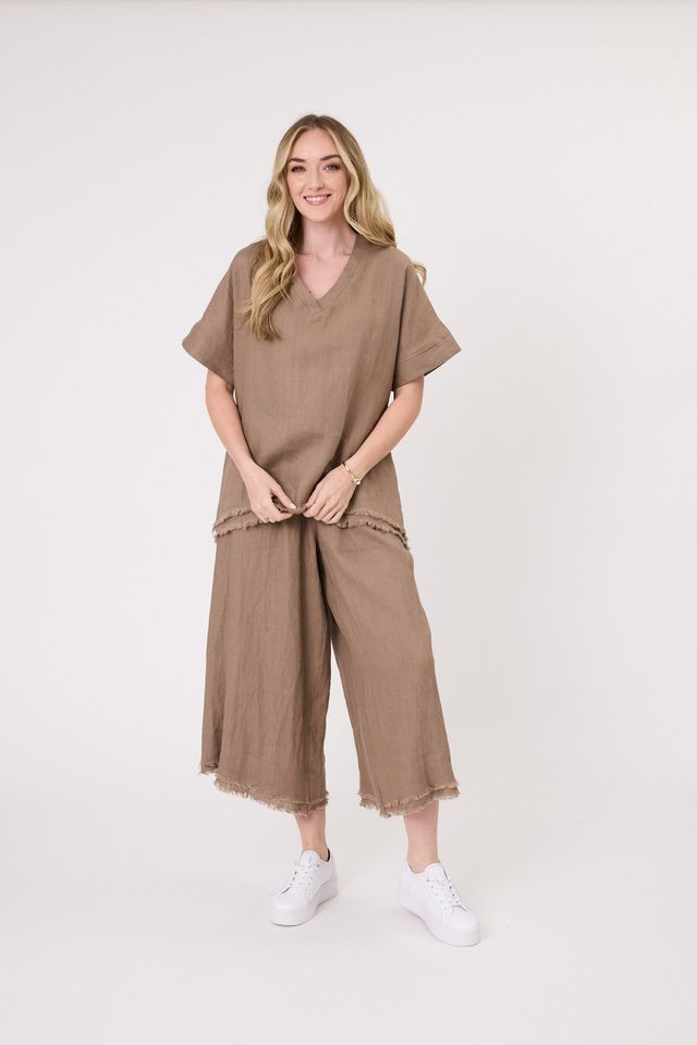 LEMON TREE DESIGN - CAROLA LINEN TOP - MOCHA - 271LTDSS25