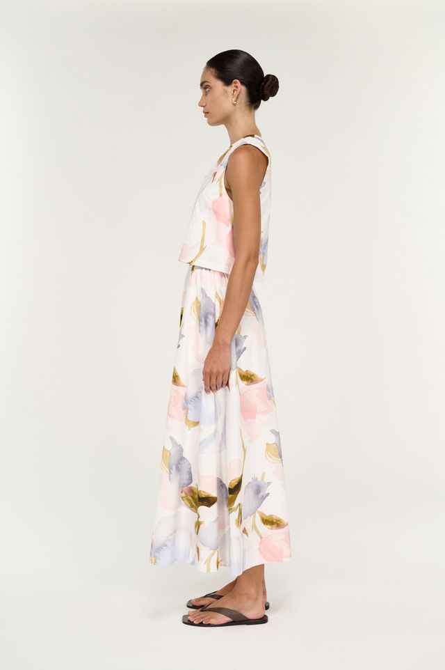 STAPLE THE LABEL VALEA MIDI SKIRT - WATERCOLOUR FLORAL