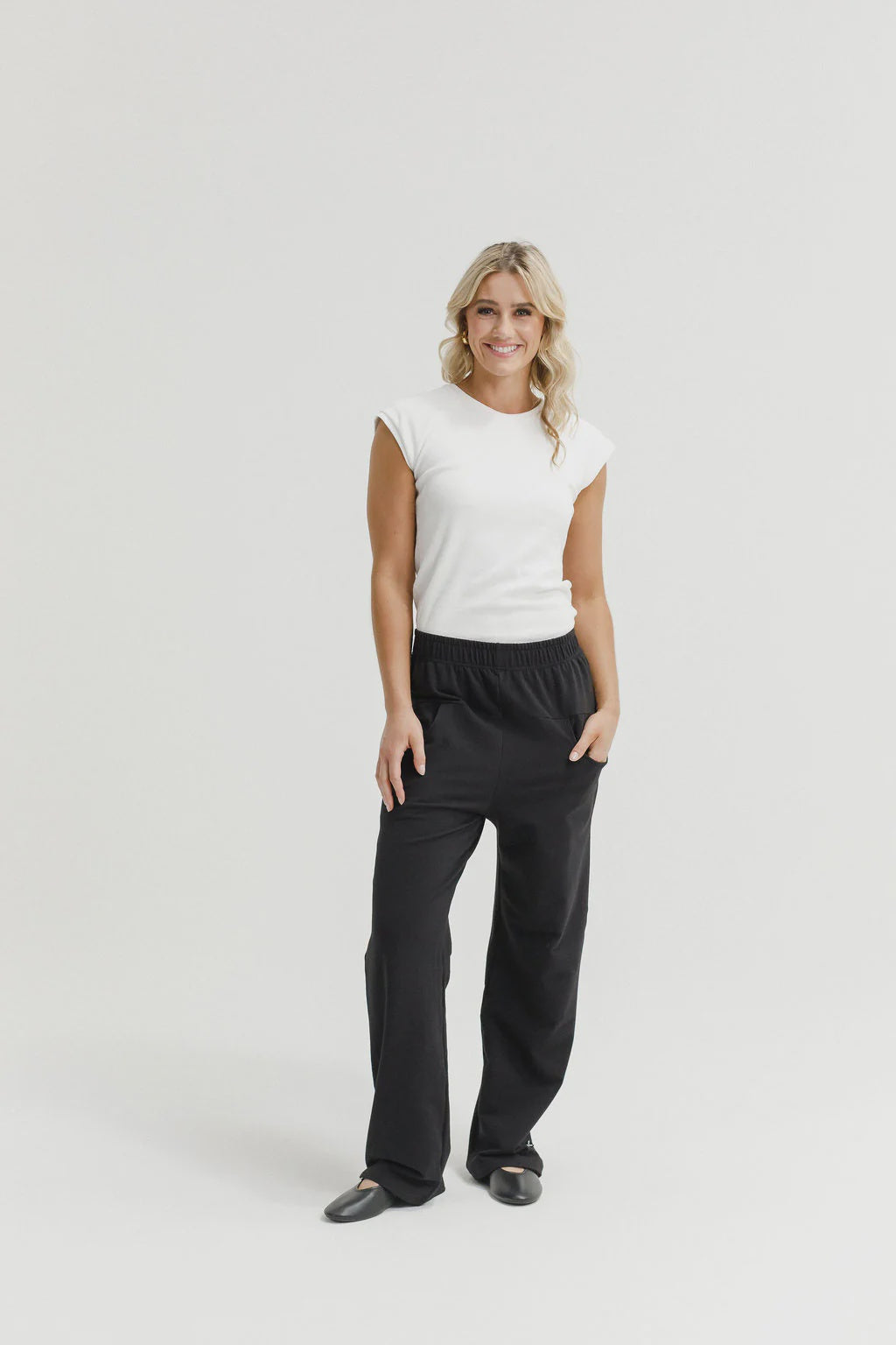 HOME-LEE AVENUE PANTS - BLACK WITH SAPPHIRE/IVORY X