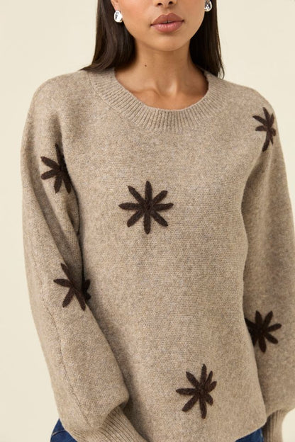 ISLE OF MINE - MIRU STITCH FLOWER JUMPER - STONE