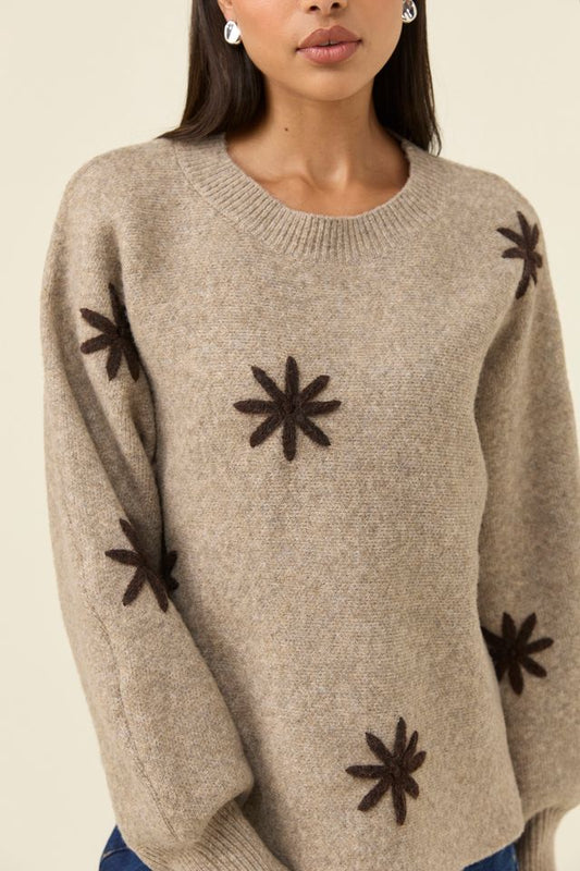 ISLE OF MINE - MIRU STITCH FLOWER JUMPER - STONE
