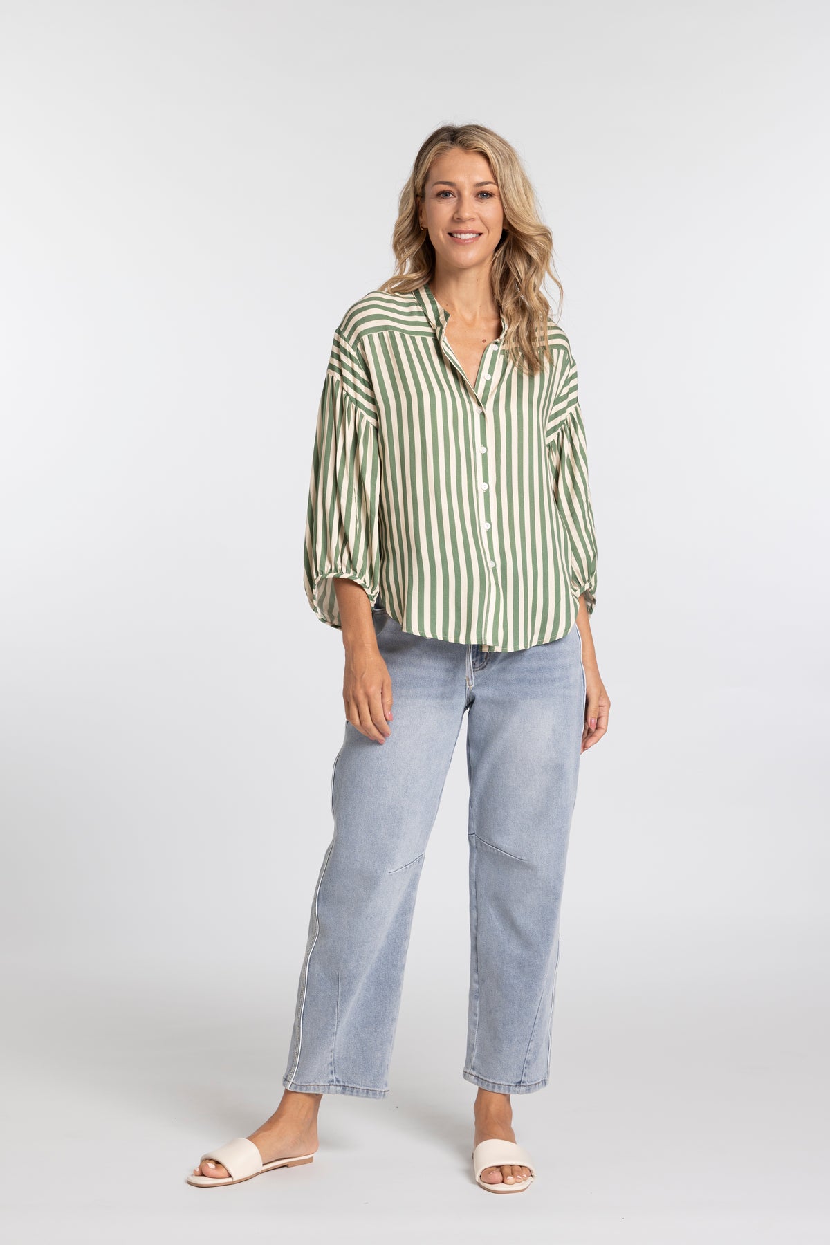 MOSS BRONTE SHIRT - GREEN STRIPE