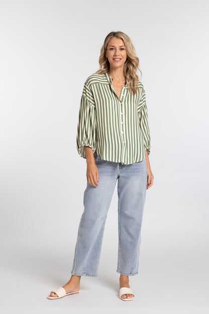 MOSS BRONTE SHIRT - GREEN STRIPE