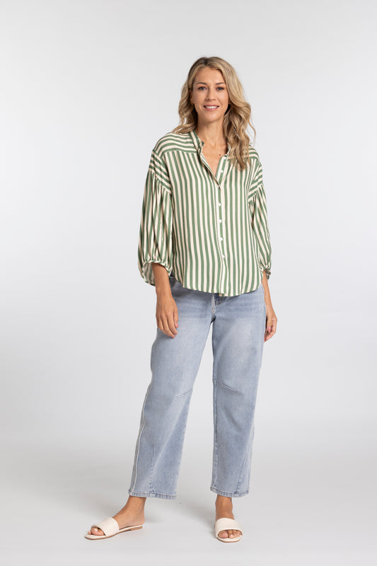 MOSS BRONTE SHIRT - GREEN STRIPE