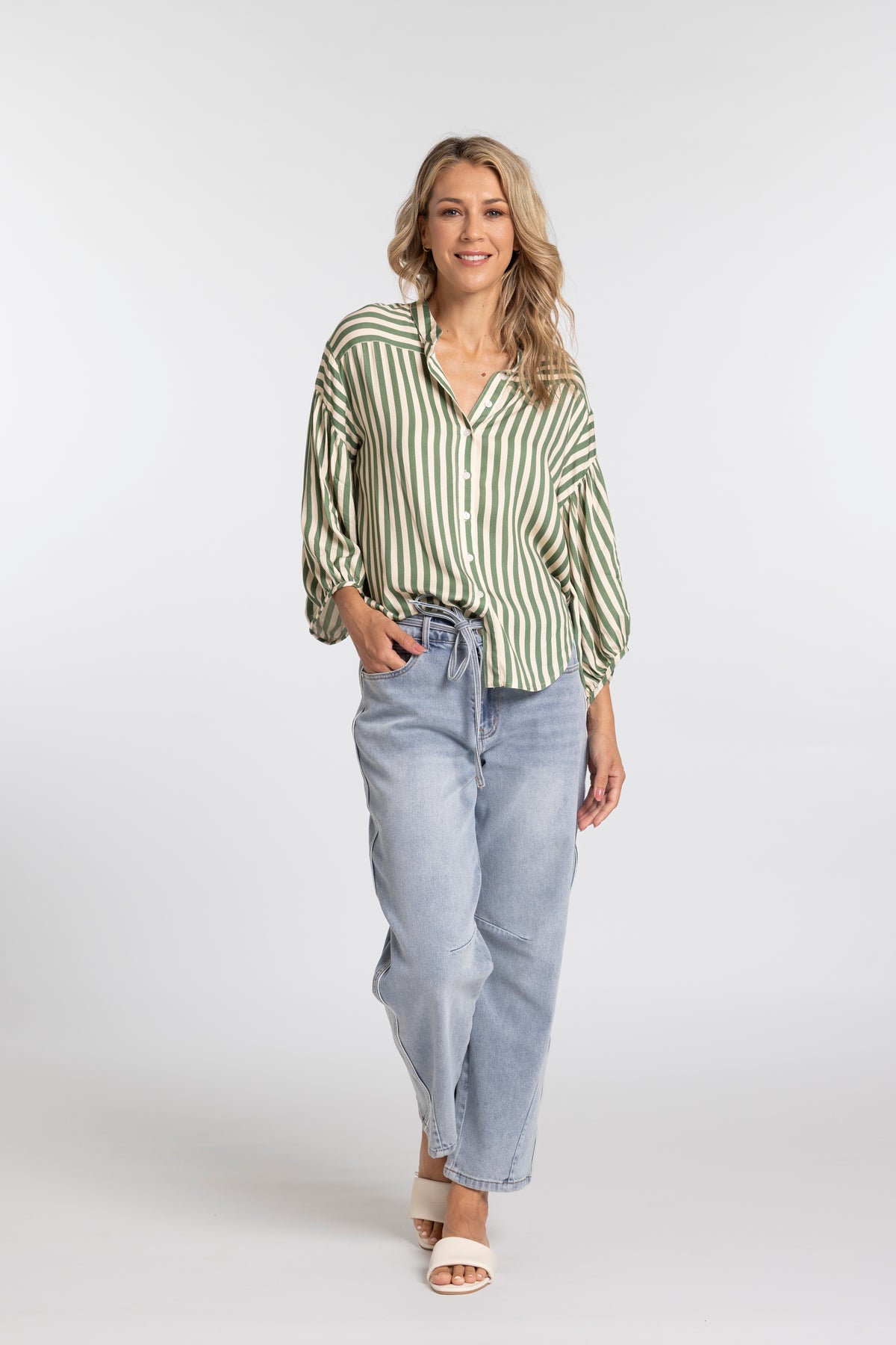 MOSS BRONTE SHIRT - GREEN STRIPE