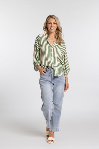 MOSS BRONTE SHIRT - GREEN STRIPE