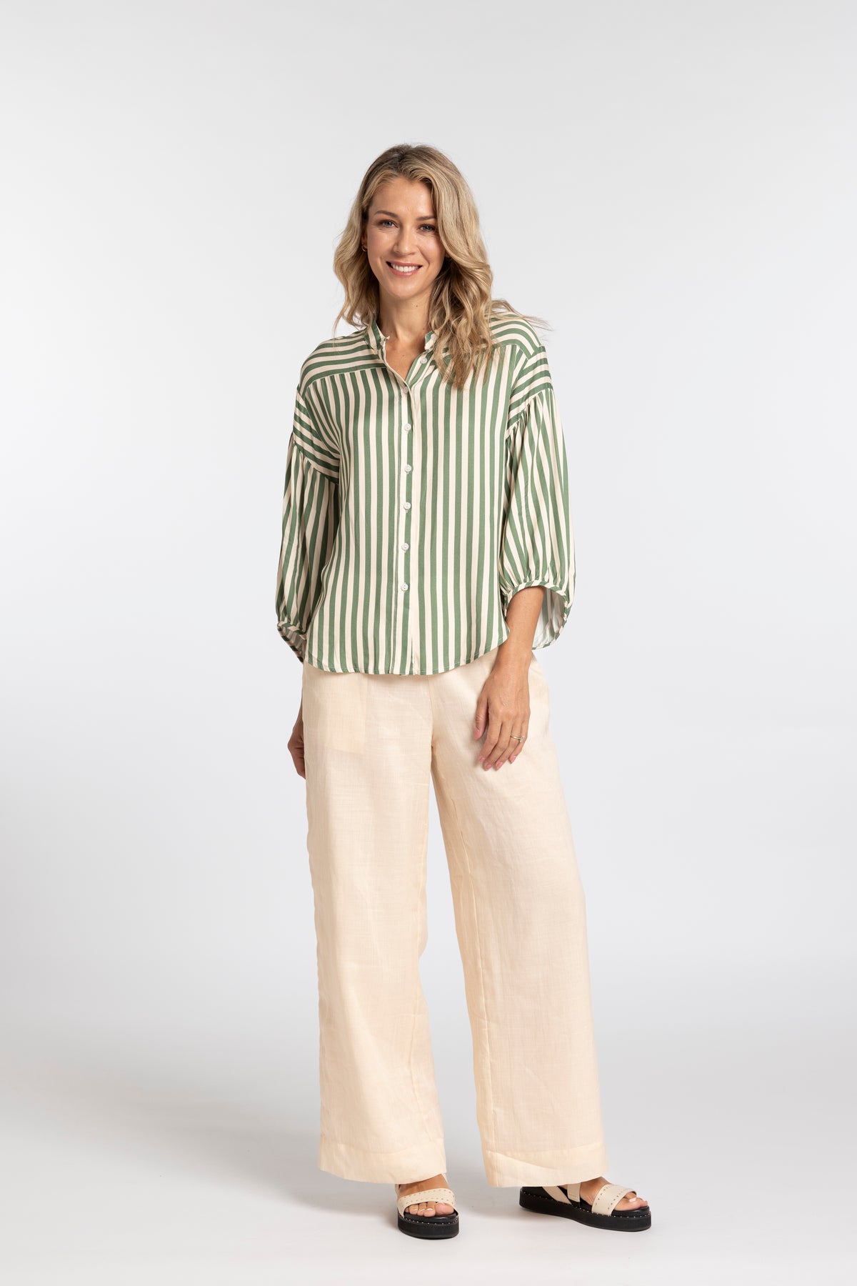 MOSS BRONTE SHIRT - GREEN STRIPE