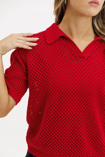 ROSE ROAD KNIT POLO - CHERRY RED