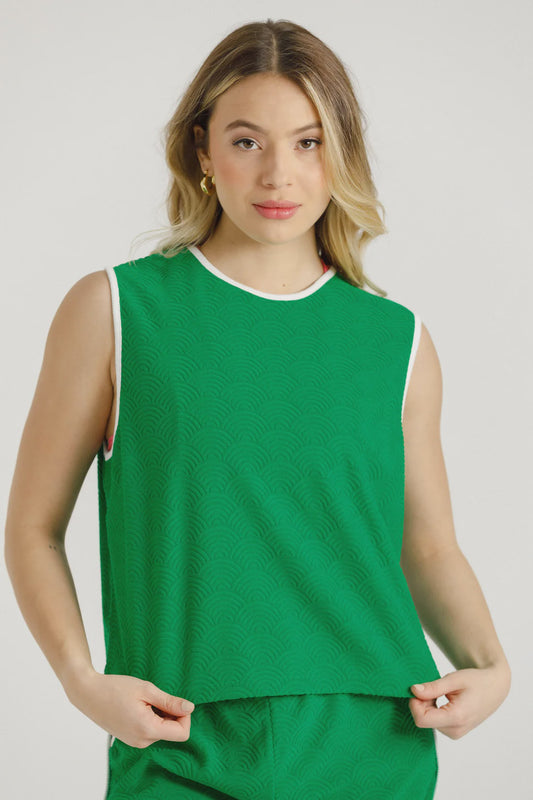 ROSE ROAD TRACEY SINGLET - KELLY GREEN TOWELLING