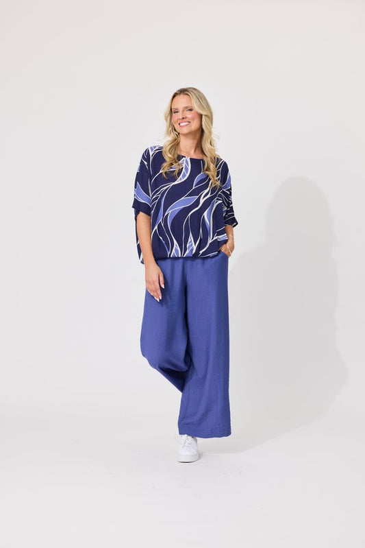 LEMON TREE DESIGN - ALESSA PRINT TOP - LEAFY BLUE