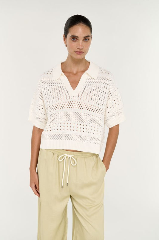 STAPLE THE LABEL NOVA CROCHET POLO SHIRT - CREAM