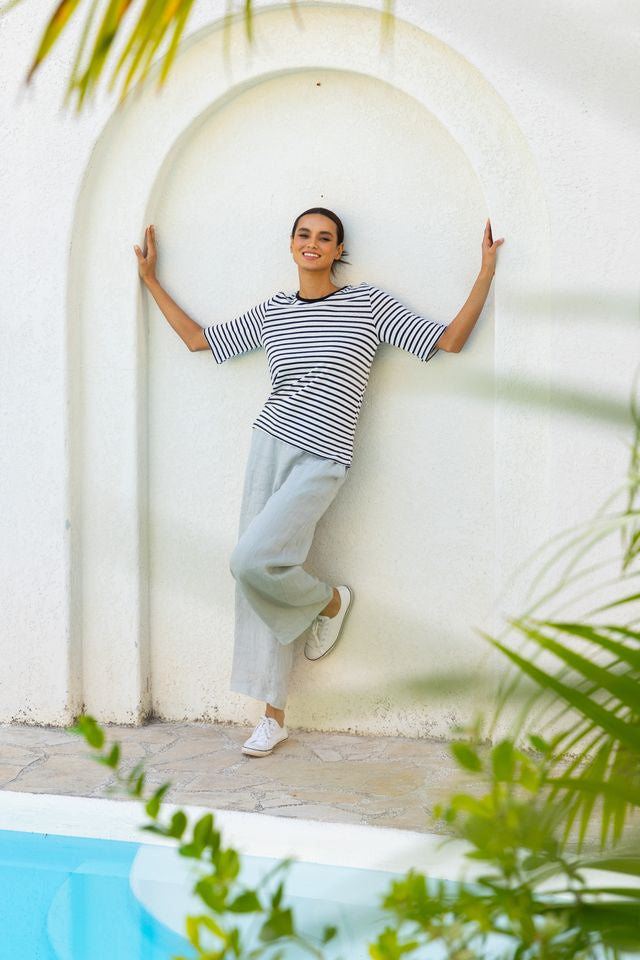TWO BY TWO LINEN TEE - NAVY STRIPE
