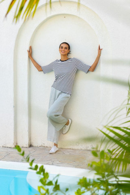 TWO BY TWO LINEN TEE - NAVY STRIPE