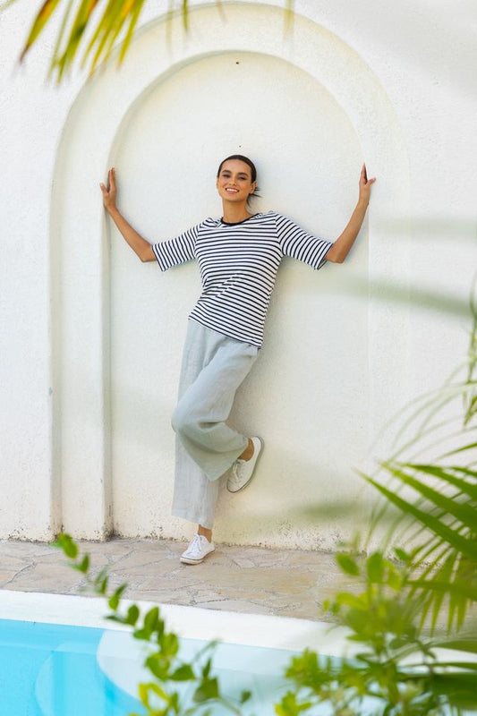 TWO BY TWO LINEN TEE - NAVY STRIPE