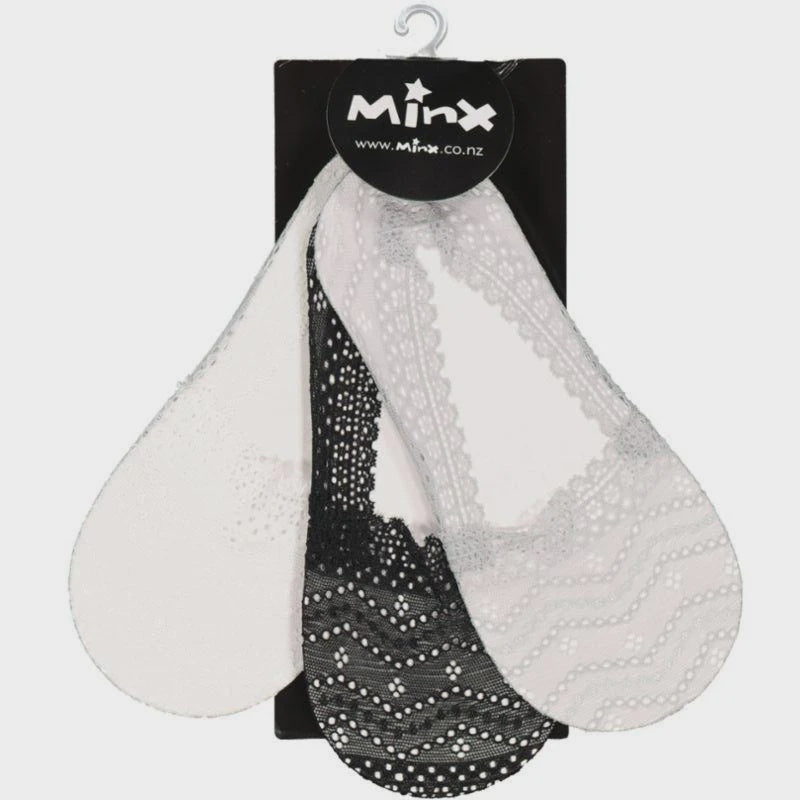 MINX - NEW DAINTY SOCKETTE X 3 PACK - BLACK-WHITE-GREY