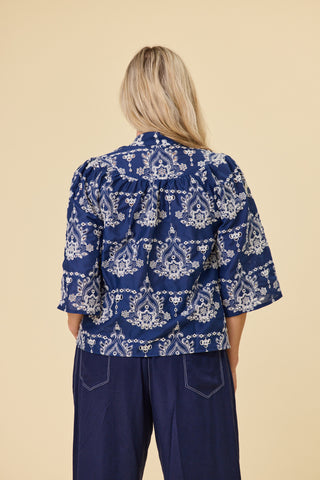 LIBERTINE THE LABEL - DEVOTION BLOUSE - INDIGO EMBROIDERY