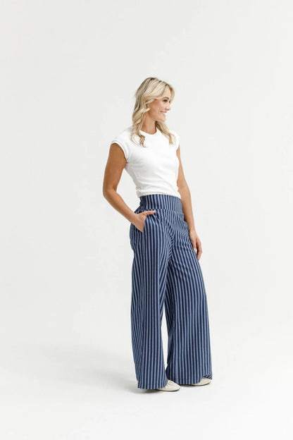 HOME-LEE SAWYER PANTS - NAVY STRIPES