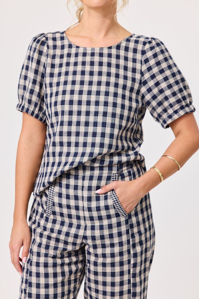 LEMON TREE DESIGN - LYDIA TOP - NAVY GINGHAM