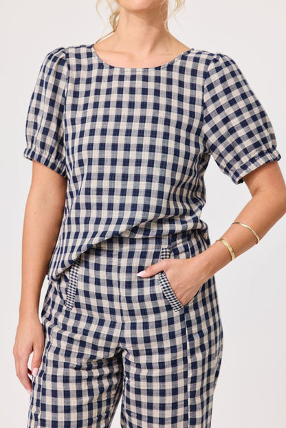LEMON TREE DESIGN - LYDIA TOP - NAVY GINGHAM