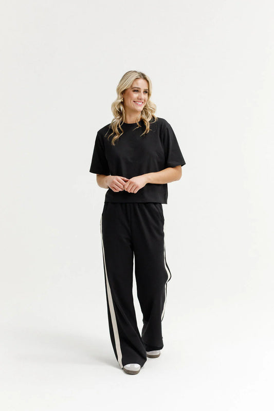 HOME-LEE PALAZZO PANTS - BLACK & SAND