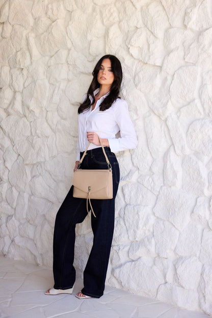 BLACK CAVIAR BAGS - BECKY FLAP CROSSBODY - BISCUIT