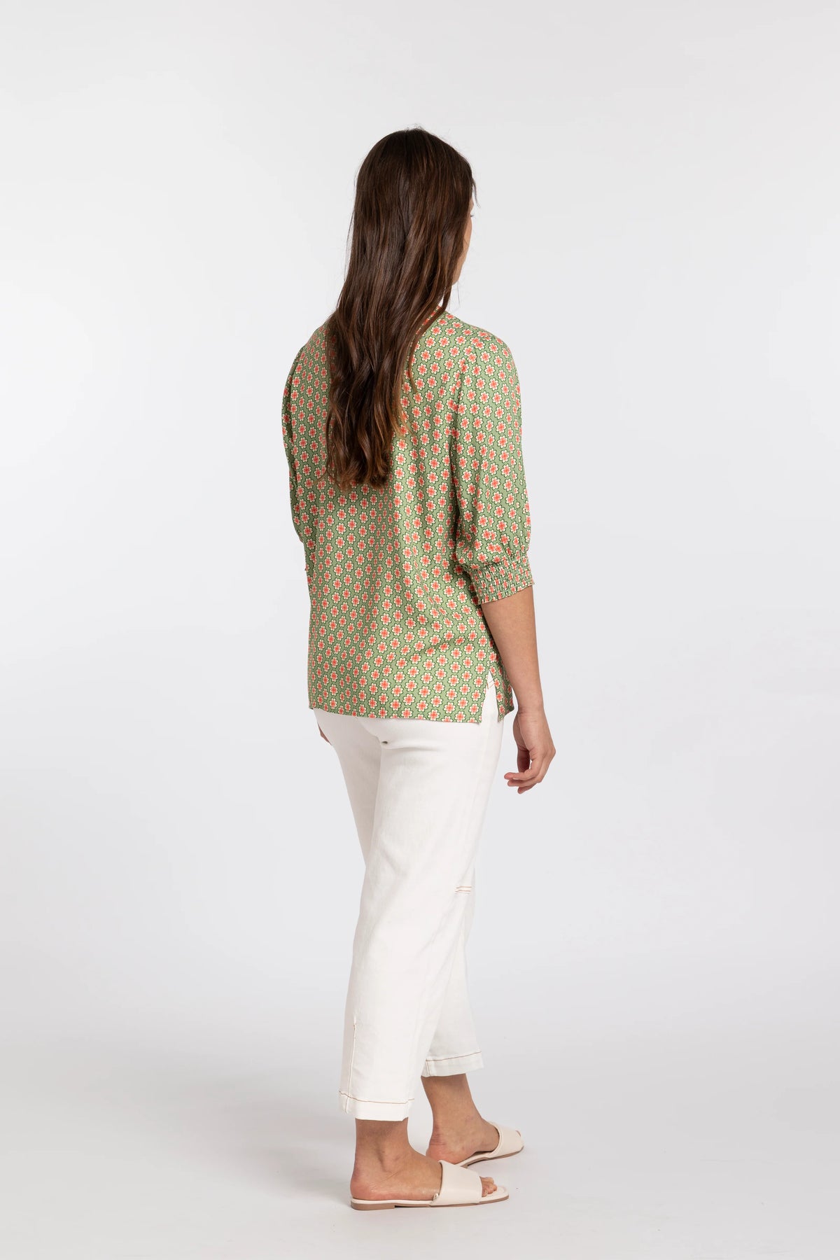 MI MOSO FINLEY TOP - GREEN & PINK PRINT