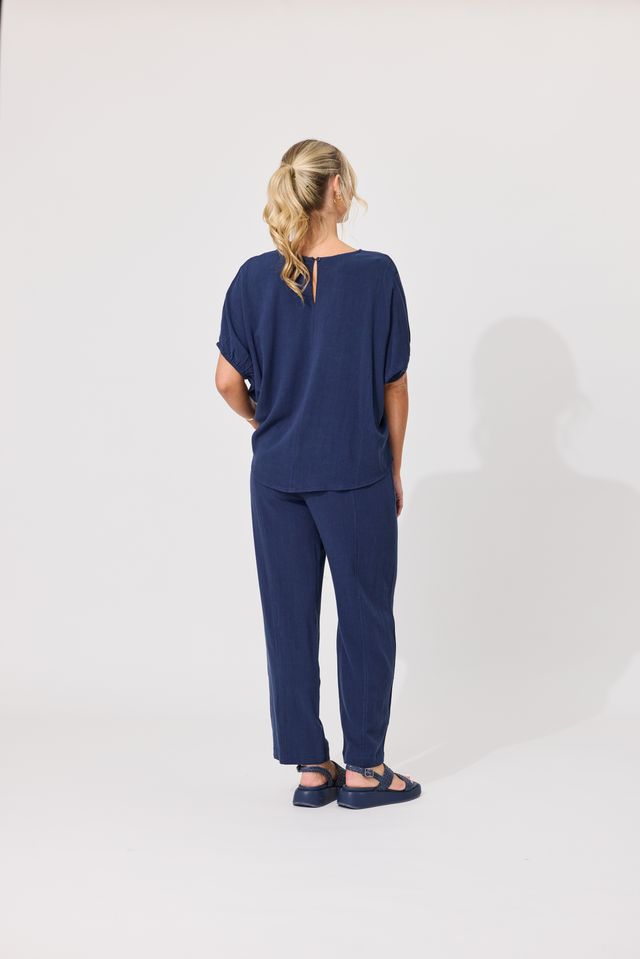 LEMON TREE DESIGN - COSTA LINEN TOP - FRENCH NAVY