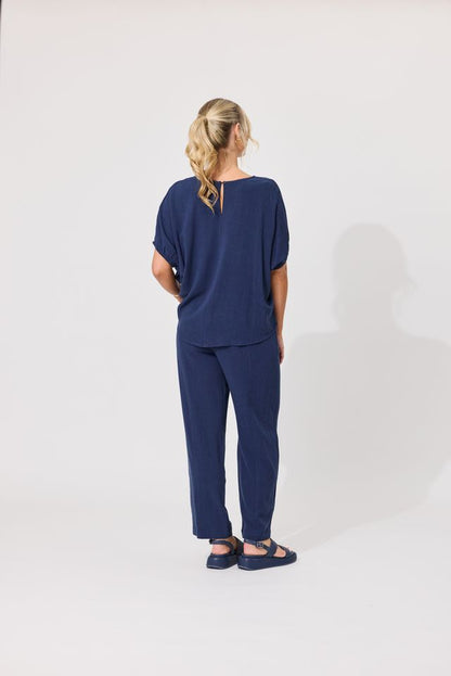 LEMON TREE DESIGN - COSTA LINEN TOP - FRENCH NAVY