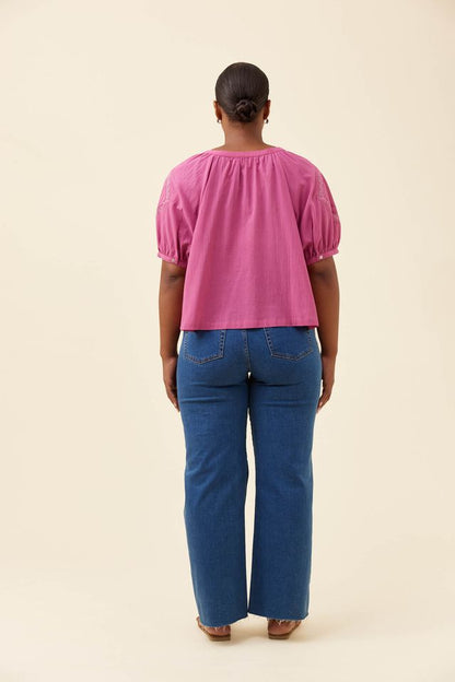 ISLE OF MINE FRANCES BUTTON TOP - MAGENTA
