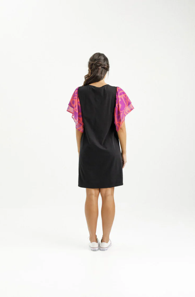 HOME-LEE LOLA DRESS - BLACK / FLORAL SLEEVES - HL310 08