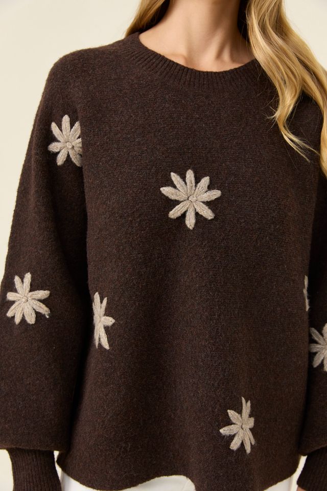 ISLE OF MINE - MIRU STITCH FLOWER JUMPER - CHOCOLATE