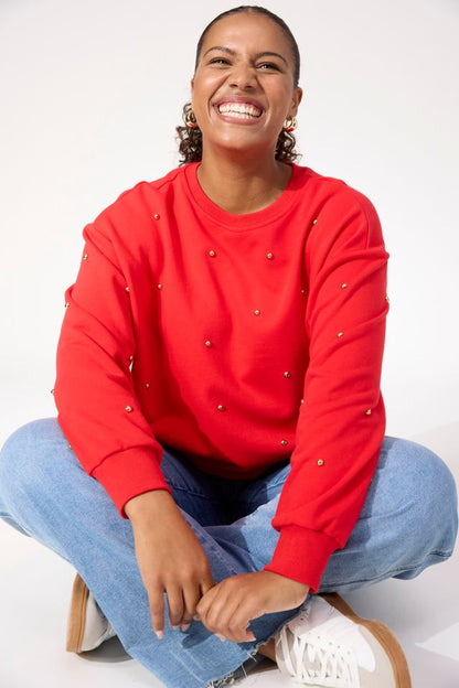 HAVEN BOSTON STUDDED SWEATSHIRT - RED
