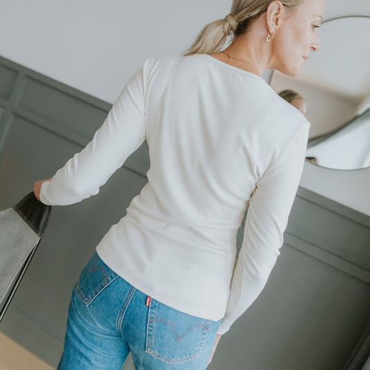 MOKE NZ LINA L/SLEEVE RIB KNIT - PEARL