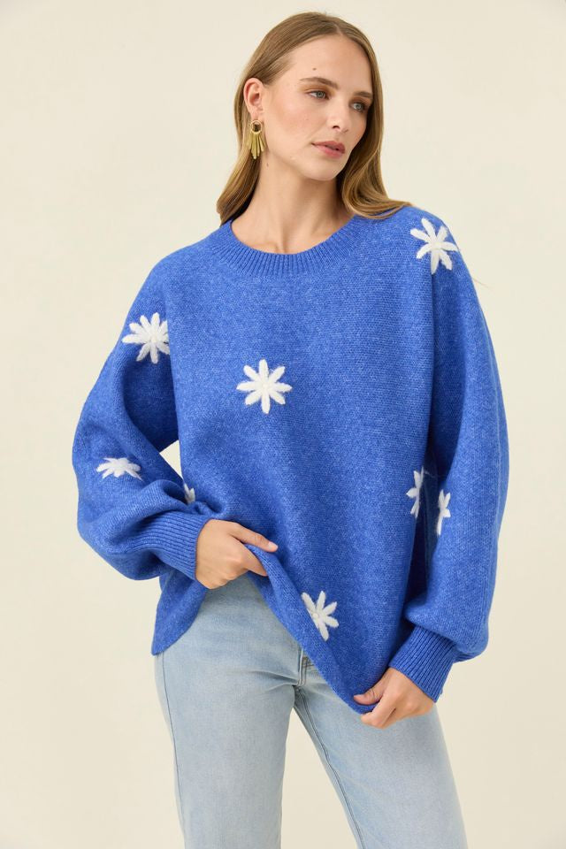 ISLE OF MINE - MIRU STITCH FLOWER JUMPER - COBALT