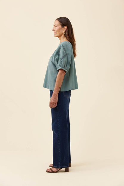 ISLE OF MINE FRANCES BUTTON TOP - SOFT TEAL