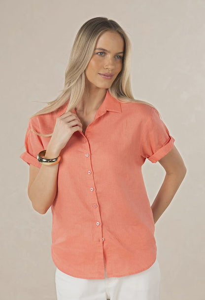 HUMIDITY LIFESTYLE HUSTLE LINEN SHIRT - CORAL