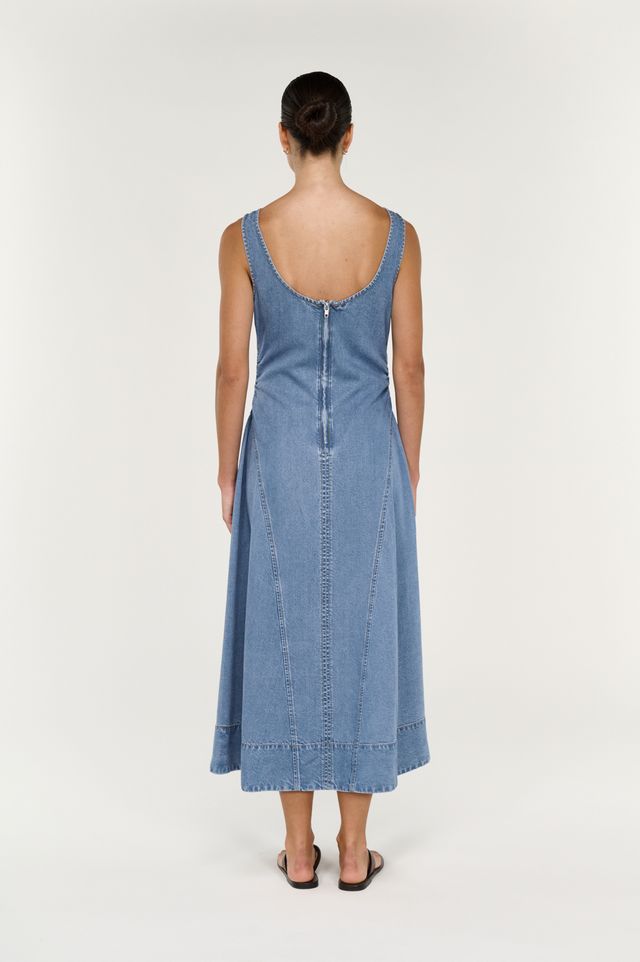 STAPLE THE LABEL TALIA CHAMBRAY MIDI DRESS - CHAMBRAY
