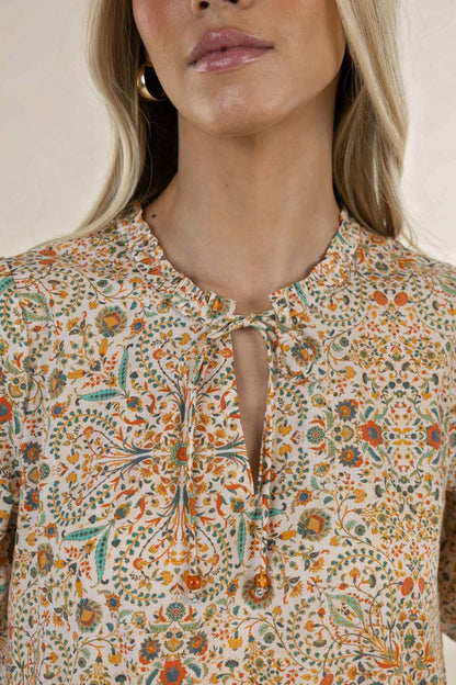 HUMIDITY LIFESTYLE RUMI SMOCK DRESS - ALMOND PRINT