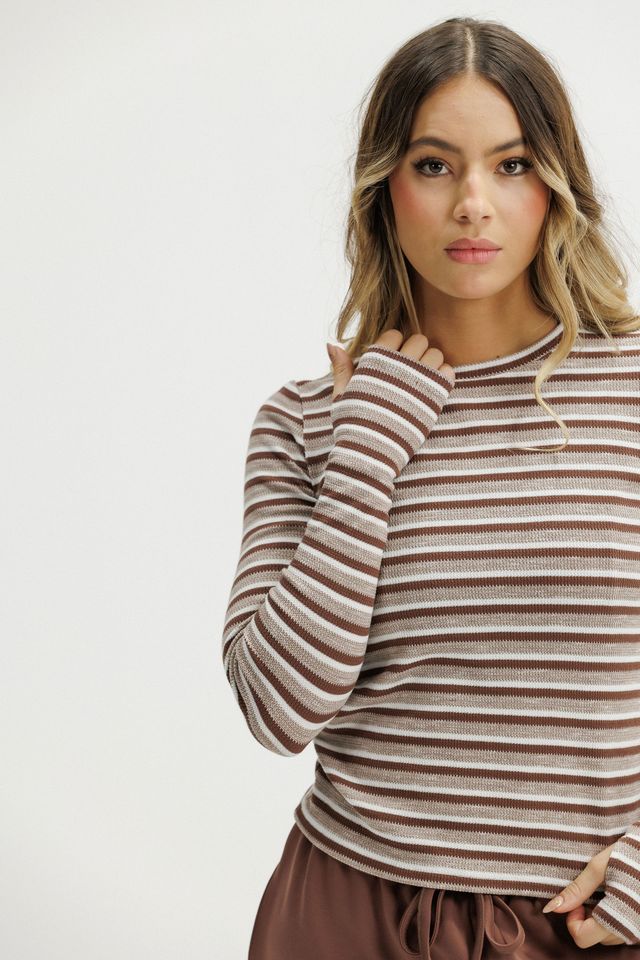 ROSE ROAD JACKSON LONG SLEEVE - COCOA STRIPES