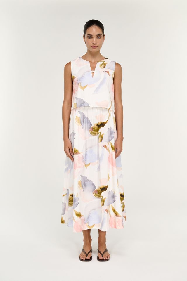 STAPLE THE LABEL VALEA MIDI SKIRT - WATERCOLOUR FLORAL