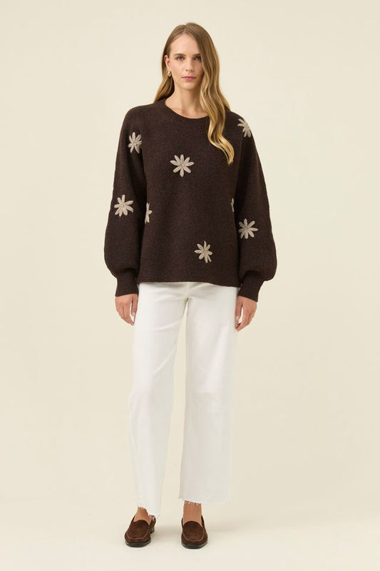ISLE OF MINE - MIRU STITCH FLOWER JUMPER - CHOCOLATE