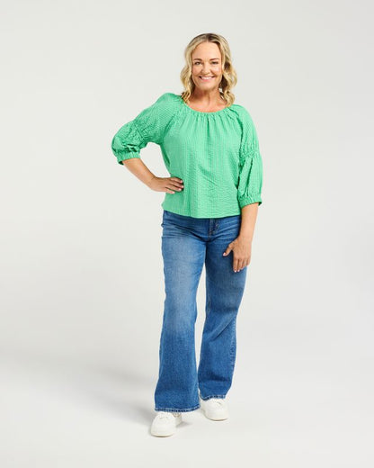 ZAFINA CAITLIN TOP - GREEN STRIPE