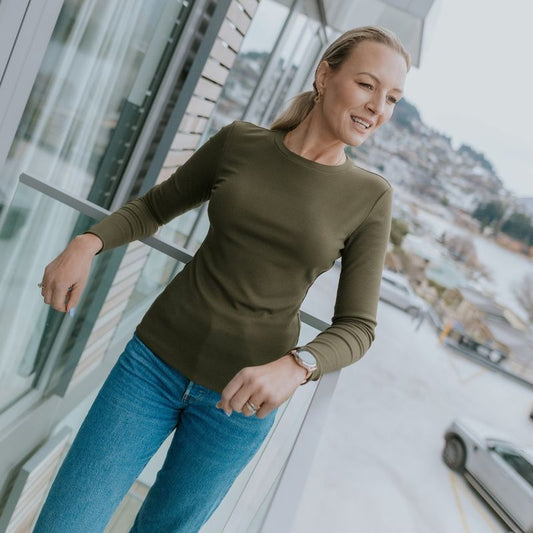 MOKE NZ LINA L/SLEEVE RIB KNIT - BONSAI