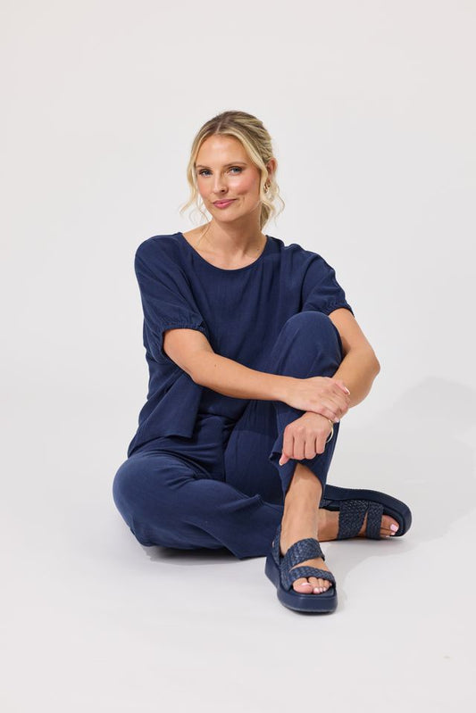 LEMON TREE DESIGN - COSTA LINEN TOP - FRENCH NAVY