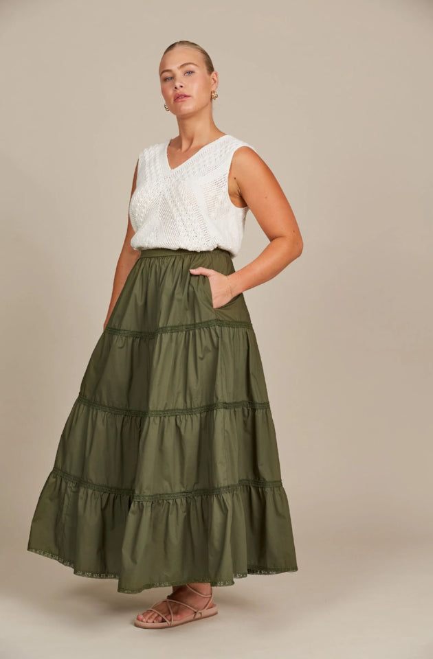 ISLE OF MINE REMI TIERED SKIRT - OLIVE - 4531007