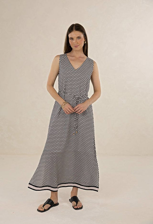 HUMIDITY LIFESTYLE HEXI MAXI DRESS - BLACK/CREAM