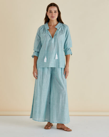 BETTY BASICS CHARLI BLOUSE - GREEN STRIPE